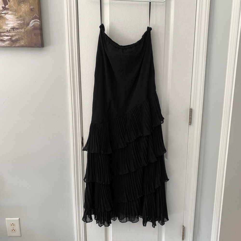 XSCAPE Black Tiered Pleated Ruffle Maxi Skirt Evening Formal S2692 Womens 10